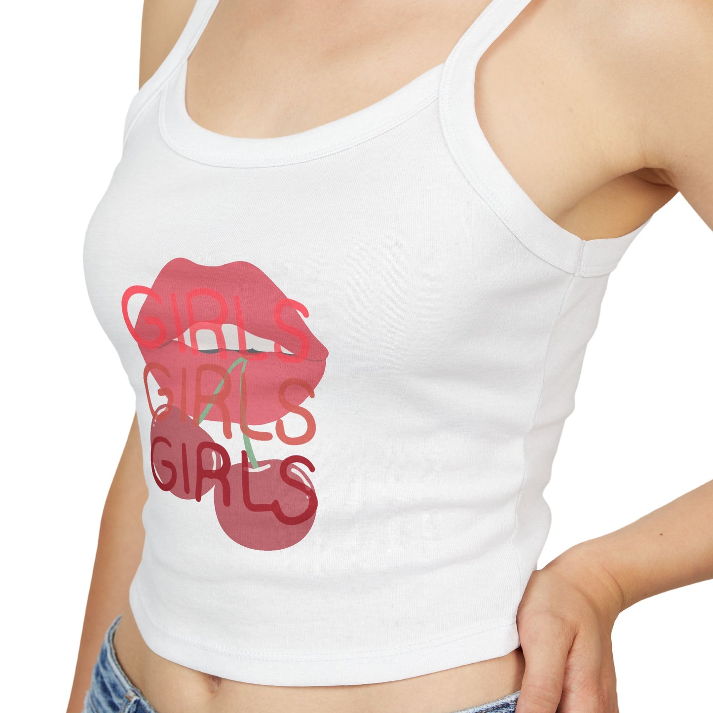 Girls Lip Print Spaghetti Strap Tank Top - Cute Casual Summer Apparel