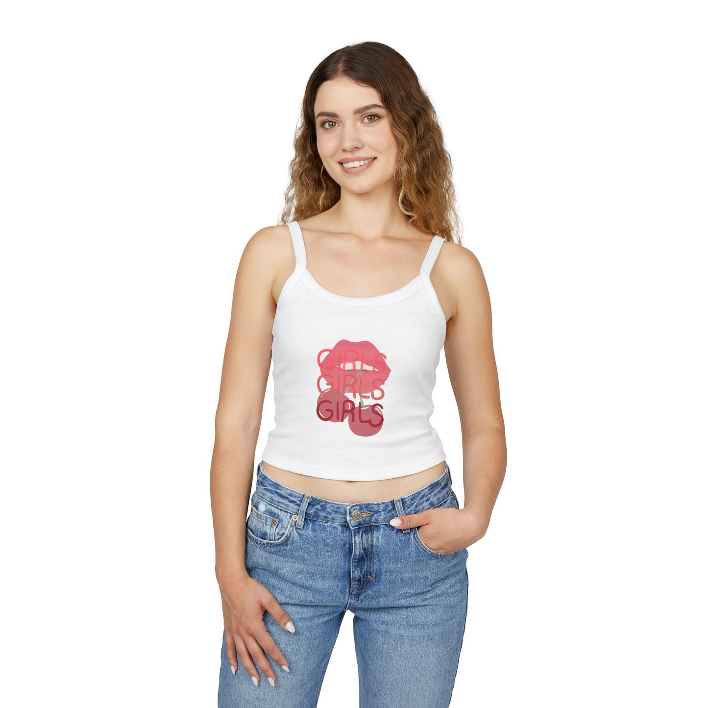 Girls Lip Print Spaghetti Strap Tank Top - Cute Casual Summer Apparel