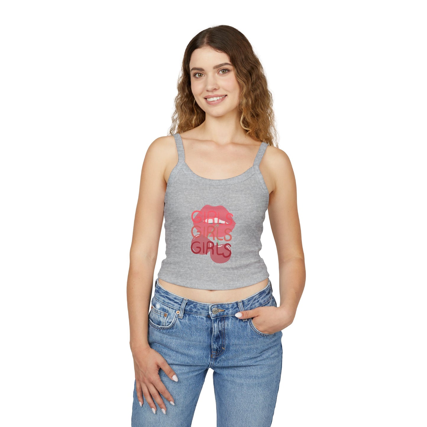 Girls Lip Print Spaghetti Strap Tank Top - Cute Casual Summer Apparel